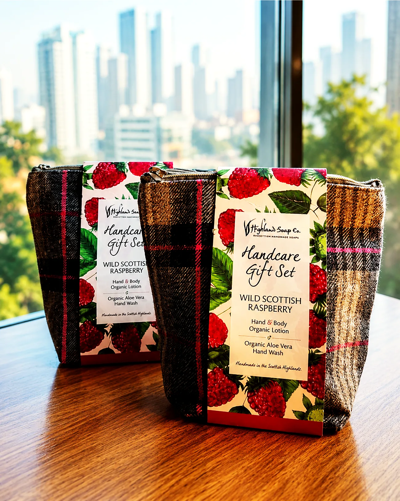Highland Soap Co. handcare gift sets in tartan pouches