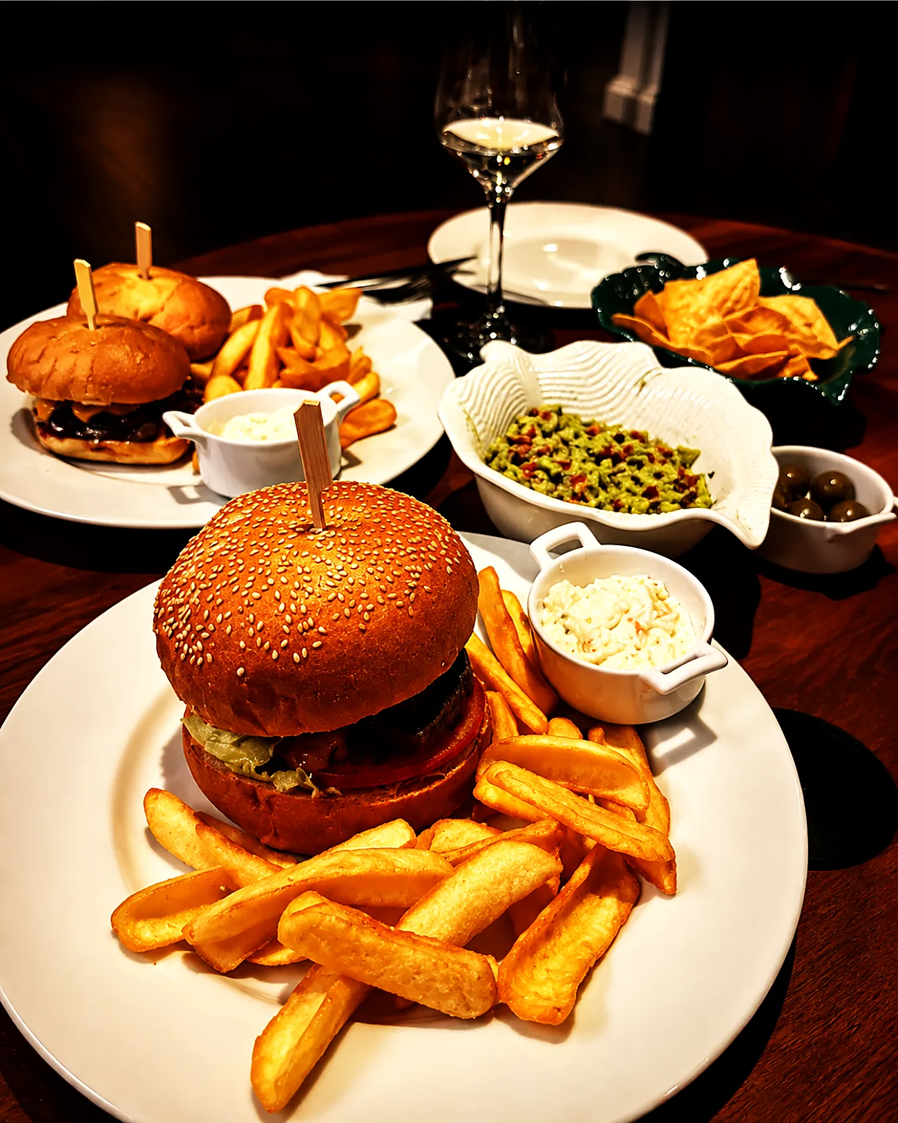 The Nevis beef burger with chips and slaw